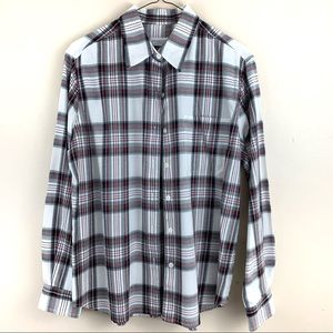 Liz Claiborne 100% Cotton Plaid Button-up Blouse M